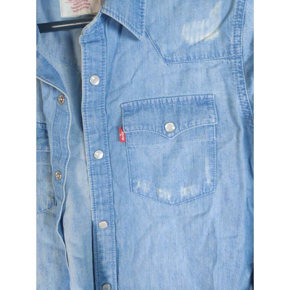 Levi's Boys Medium 10-12 Blue Denim Western Pearl Snap Long Sleeve Shirt Star - Picture 4 of 13